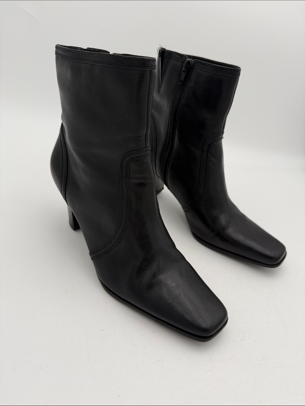 Style &co Black Leather Women Ankle Boots - Classic Square Toe women 8M Y2K fall - Picture 2 of 14